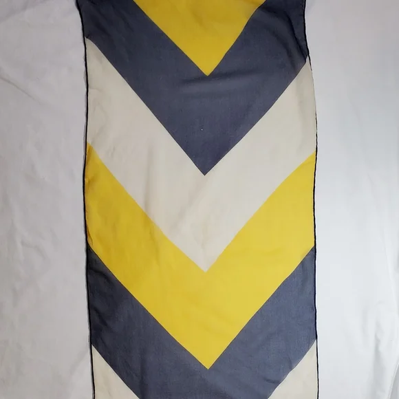 Semi-transparent White Navy and Yellow Chevron Print Vintage Silk Scarf - Picture 7 of 15